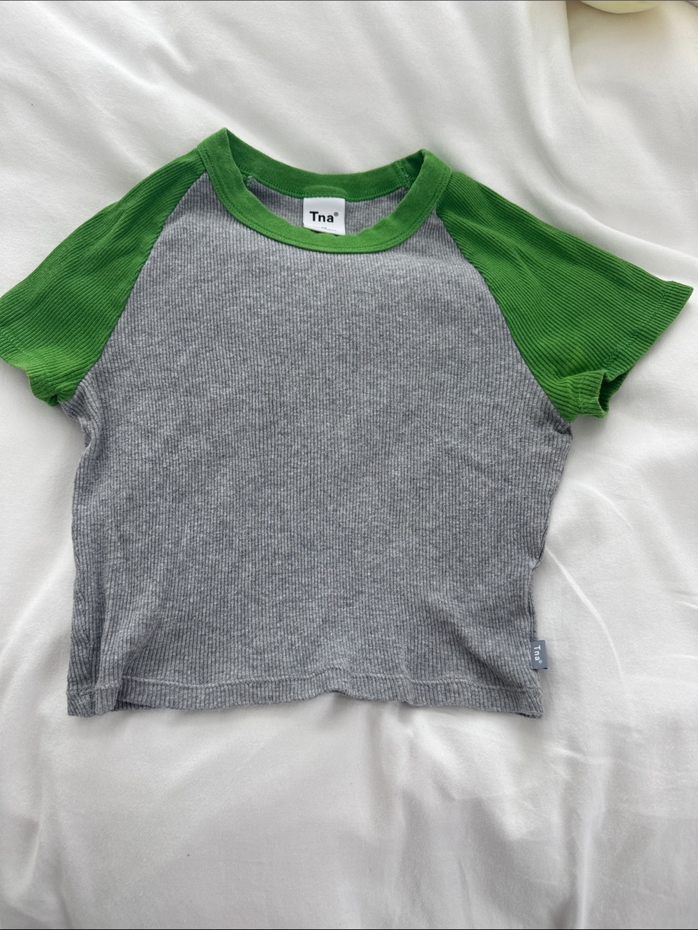 Tna Grey & Green Ribbed Cropped Tee